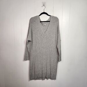 American Eagle Gray Sweater Dress V-Neck Long Sleeve Knit Tunic Size XL Cozy
